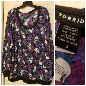 Purple flowers and skulls chiffon long sleeve